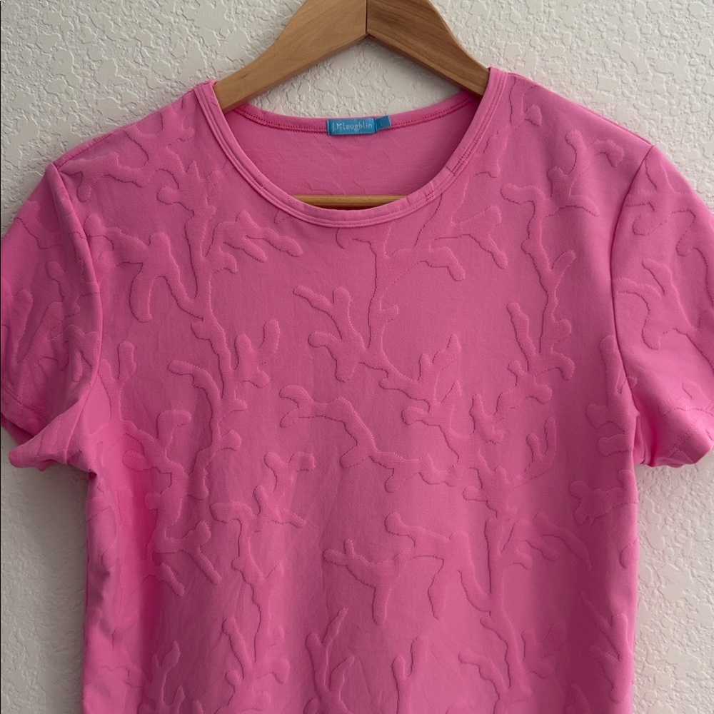 J Mclaughlin Signature Stretch Pink Embossed T-Shirt Size L - Picture 5 of 12